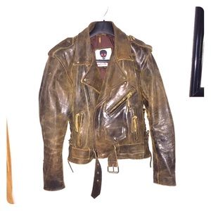 Brown Leather moto rocker jacket